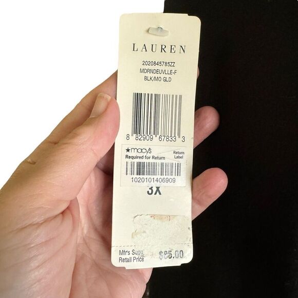Lauren Ralph Lauren Spliced Blouse Black Gold Trim Sz 3X Classic Rayon Stretch - Picture 4 of 7